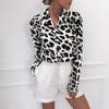 Chiffon-Bluse mit Leopardenmuster für Damen, schick, lässig, langärmelig, Umlegekragen, Bürodame, Vintage, übergroße Blusas