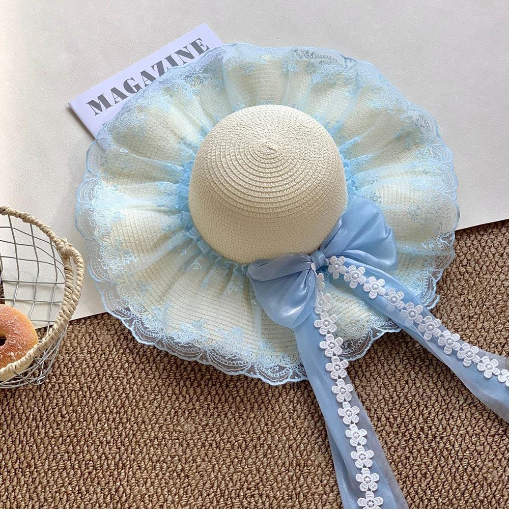 Big Bowknot Straw Hat Large Brim Wide Brim Hat Trendy Beach Cap Sun Shading