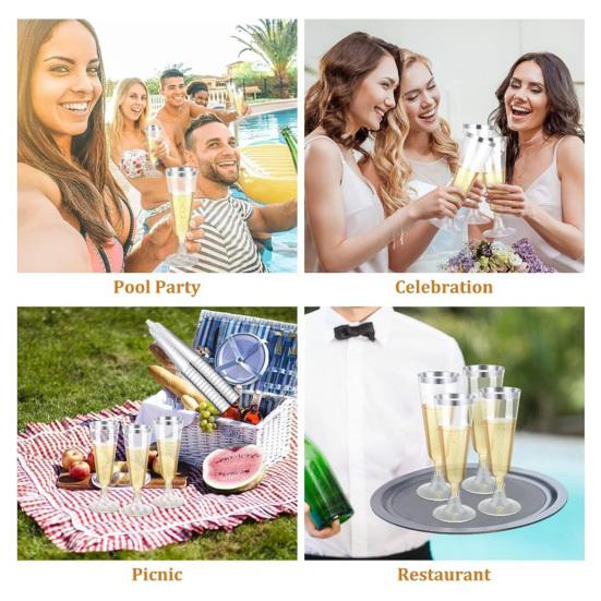 5Pcs Plastic Tumbler Cups 150ml Transparent Elegant Disposable Partyware with Gold Rim Lightweight Drinkware for Weddings Receptions And Celebrations