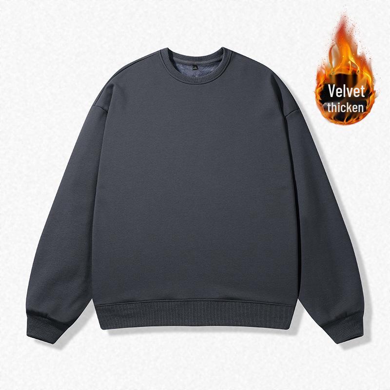 Unisex Fleece-Lined Casual Hoodie: Round Neck, Loose Fit, Plus Size, Long Sleeve, Ideal for Couples
