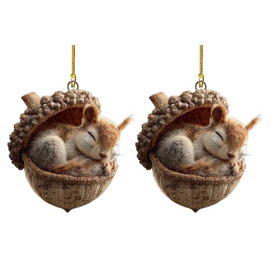 2D Forest Animal Acorn Ornaments Cozy Forest Christmas Tree Ornaments Woodland Creature Acrylic Hanging Ornament for Home Party Decor