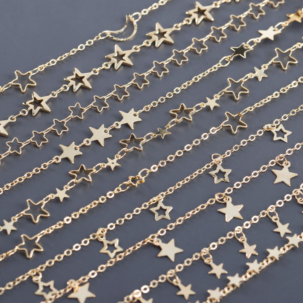 C231 1m/lot 18k Gold Plated,copper,pass REACH,nickel Free,star Moon Chain,diy Bracelet Necklace,jewelry Making