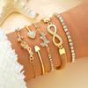 5Pcs/Set Women Stackable Rhinestone Bracelets Alloy Tulip Butterfly Bracelets Layered Cuff Chain Bracelets Jewelry for Party Dating