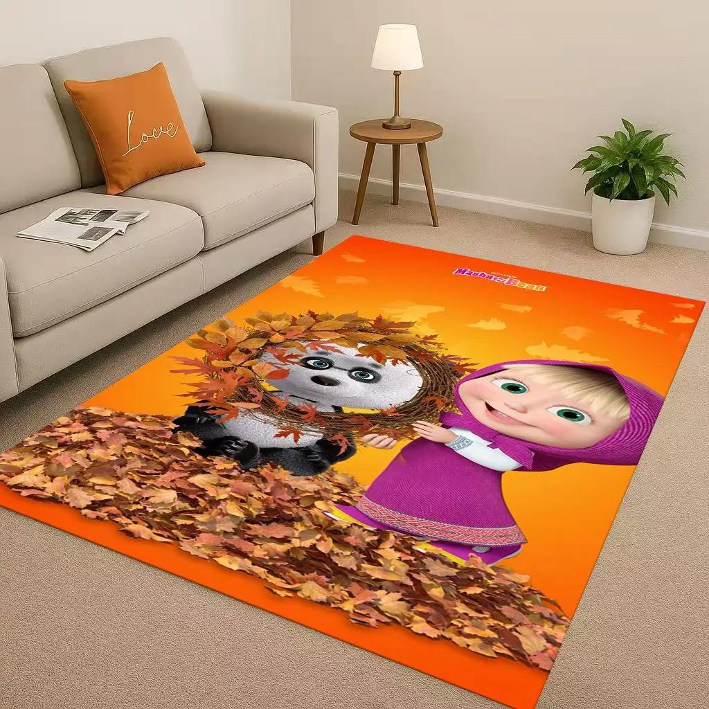 HD Cartoon M-Masha and B-Bear Christmas Gift Living Room Non-Slip Area Rug Carpet for Bedroom Playroom Sofa,Home Decor Doormat