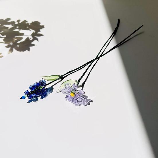 Flor de Vidro Artesanal Yousheng com Haste de Arame Flor Miniatura Floral Colorida Soprada à Mão Decoração Vaso de Flores de Mesa para Casa Sala de Estar Escritório