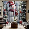 2er Set HD Weihnachts-Kiefer Schneemann dekorativer Vorhang Weißes Band digital bedruckter Vorhang Heimdekorationsstil Dekoration livi
