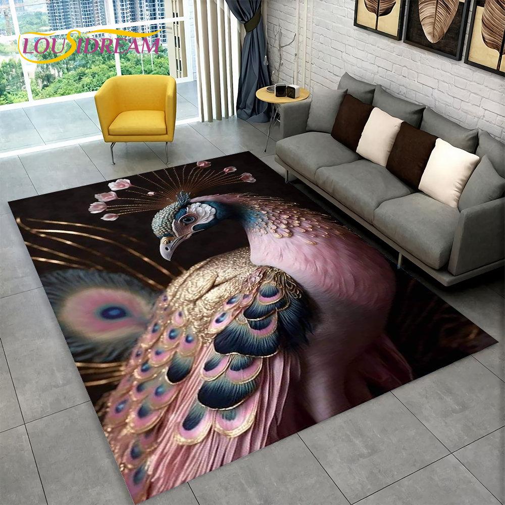 3D-Teppich mit exquisitem Pfauentier-Motiv, Teppich für Zuhause, Wohnzimmer, Schlafzimmer, Sofa, Fußmatte, Küchendekoration, rutschfeste Fußmatten