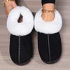 2025 Winter Warm Fur Indoor Home Slippers Women Faux Suede Closed Toe Couple Slippers Woman Comfort Soft Sole House Shoes Slides