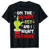 Funny On The List of Naughty and I Regret Nothing Christmas T-Shirt Humorous Santa Claus Xmas Costume Letters Printed Saying Tee