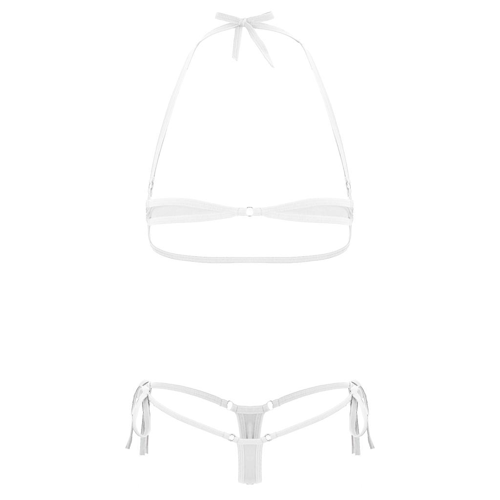 Set Bikini cu Șireturi și Gât Înalt pentru Femei, Tanga cu Talie Joasă, Costum de Baie Micro din Două Piese, Lenjerie Intimă de Plajă