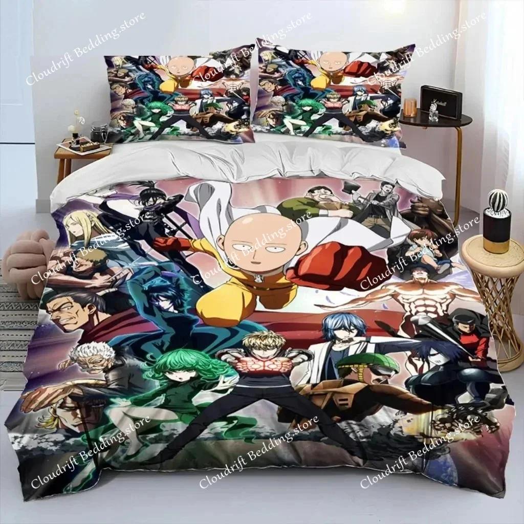 Anime One-Punch Man Saitama Bedding Set,Duvet Cover Comforter Bed Set Quilt Cover Pillowcase,King Queen Twin Size Boys Girls026