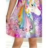 Girls Rainbow Unicorn Printed Shiny T-shirt Dress Purple Galaxy Casual Dress Suitable for Children's Parties Birthdays and Gifts