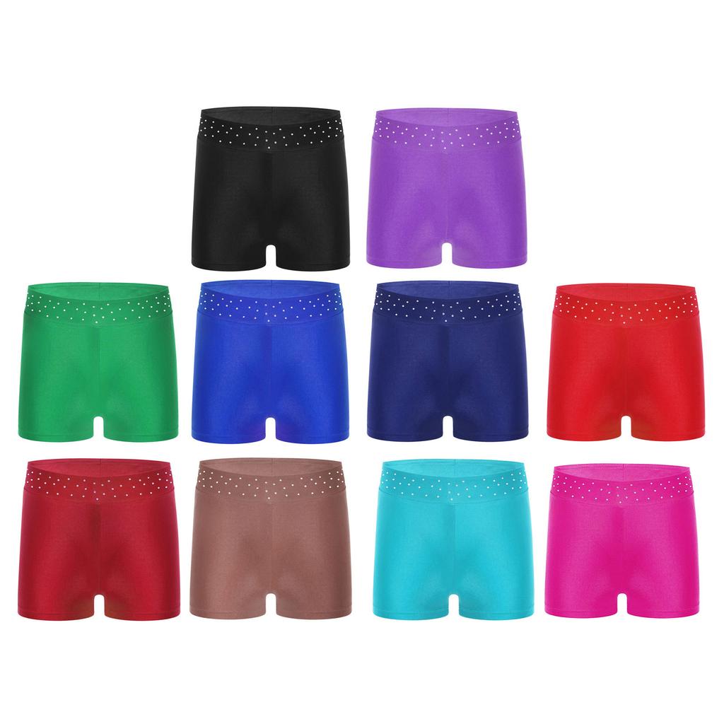 Girls Performance Shorts Sparkling Rhinestones Waistband Figure Skating Dance Gymnastics Bottom