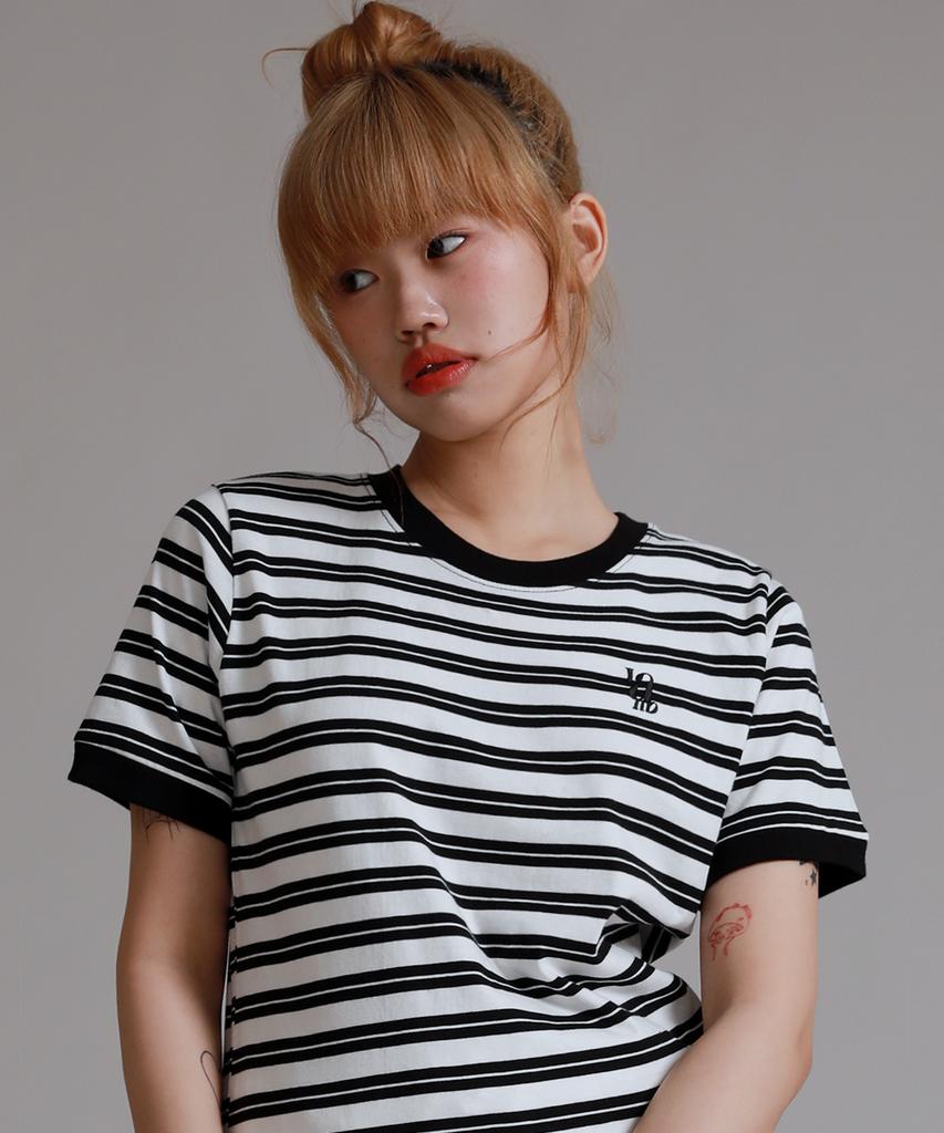 LIKE THE MOST Double Stripe Color Block Short Sleeve T-Shirt_White