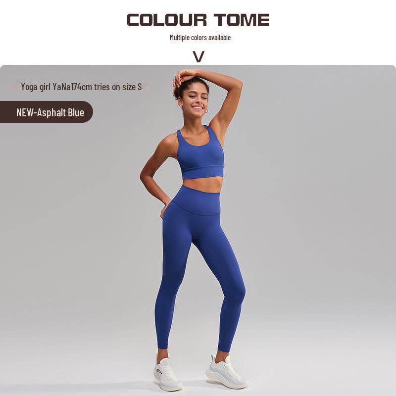European American Cross-Back Yoga Suit: Slimming Sports Bra & No-Line Pocket Fitness Pants