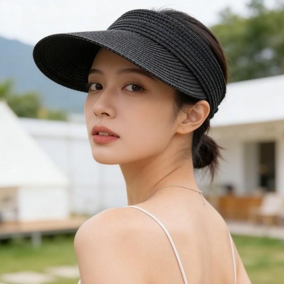 Summer New Women's Sun Hat Wide Brim Visor Foldable Straw Beach Hat for Outdoor Travel