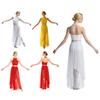 Dames Salsa Latijnse Dans Crop Top Halter Rugloos Strass met Wijde Mesh Broek Onregelmatige Overlay Ingebouwd Slipje voor Podiumoptreden