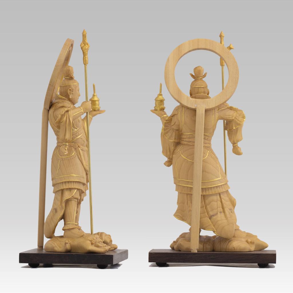 Tiny Buddha Bishamonten Ganjojuin Type Gold Clay Buddha Wood Ornament - 11.5cm (Wooden Boxwood, finish)_Tamonten Statue, Figure, Carving, (GSB