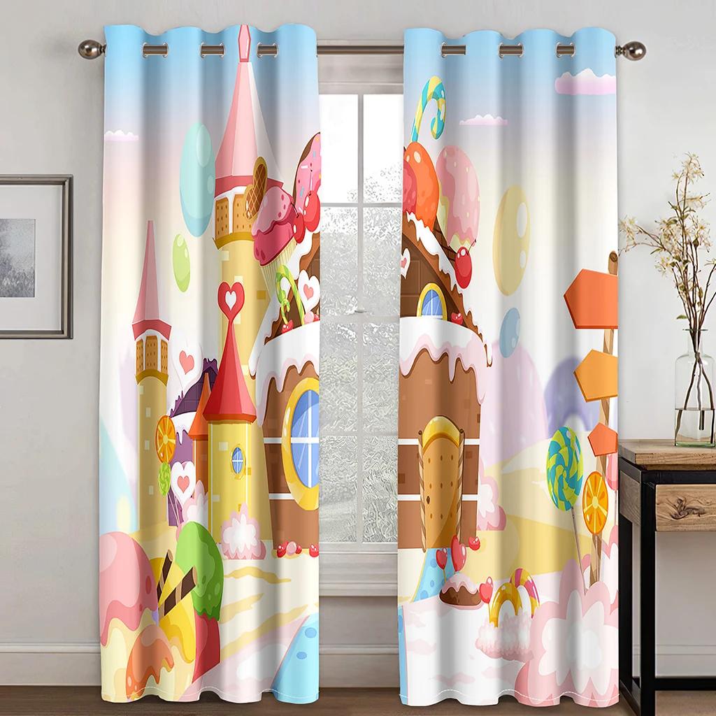 Fashion Dessert Ice Cream Lollipop Donut High Shading Curtain for Girls Bedroom Living Room Hotel Studio Window 2Panel Sunshad