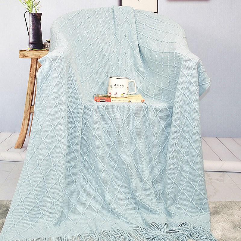 Modern Minimalist Diamond Pattern Solid Color Knitted Blanket - Customizable Car or Bed Nap Blanket