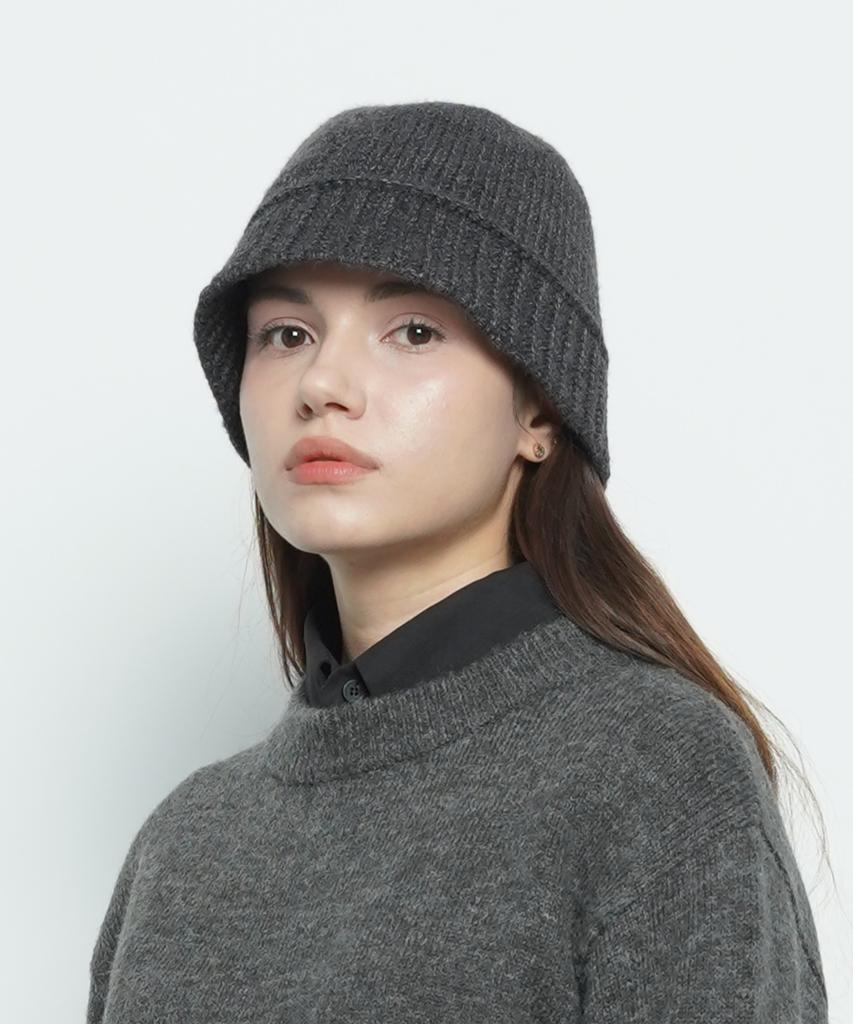 THE-ABON Mw212 Line Knit Bucket Hat Charcoal