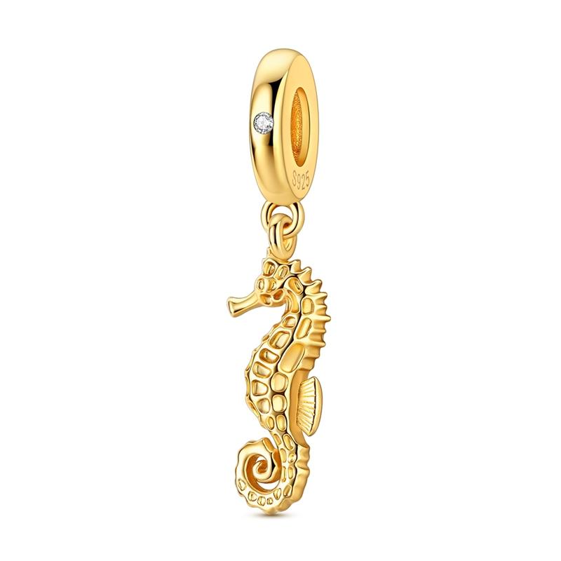 925 Silver Blue Little Seahorse Charms Pendant Sparkling CZ Zircon Dangle Fit Bracelet DIY Women Jewelry