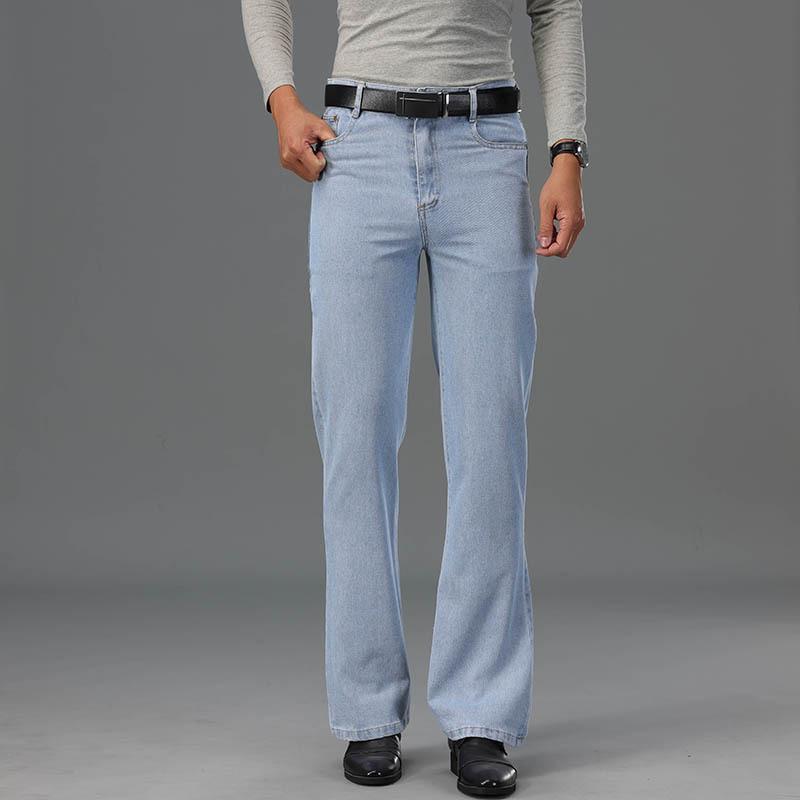 Men's Summer Flared Jeans Boot Cut Leg Flared Male Designer Classic Denim Jeans Light Blue Jeans