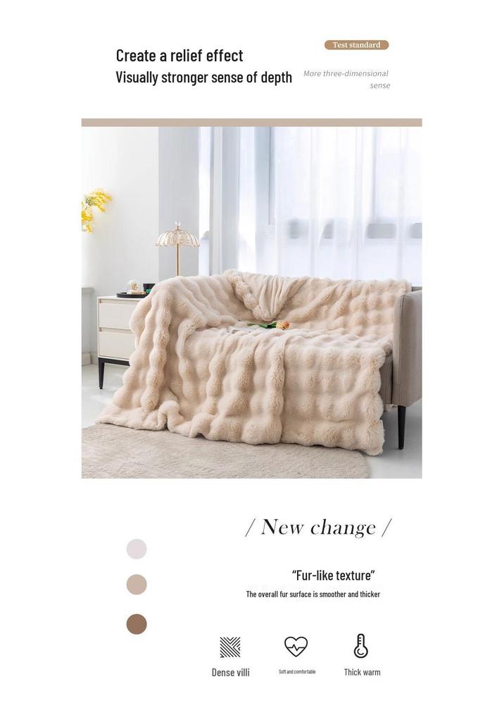 Elegant Bubble Rabbit Hair Throw Blanket - Soft, High-Grade Sofa & Bedroom Cushion