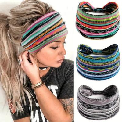 Sieviešu Boho Kokvilnas Rakstaina Galvas Lente Sporta Lente Svītraina Galvas Lente Ar Platu Malu Jogas Galvas Lente Mīksta Matu Lente Galvassegu Komplekts Sievietēm Meitenēm Matu Lente