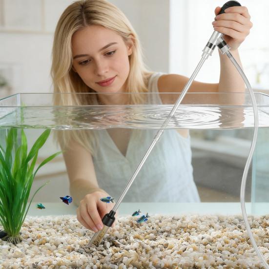 Fish Tank Vacuum Gravel Cleaner with 6FT Hose Flow Control Valve Fixture Clamp Aquarium Water Changer Siphon Pump Sand Vacuum