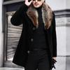 Men Woolen Coat Faux Fur Collar Solid Color Single-breasted Slim Fit Coldproof