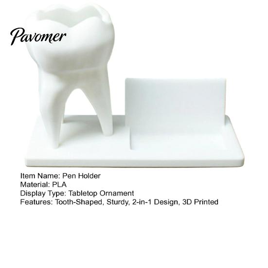 Dentist Office Supplies 3D Printed Tooth Pen Holder with Business Card Holder, 2 In 1 Desk Organizer Teeth Shape Organizer, Desktop Decor, Creative