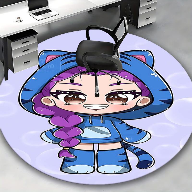 1pc Anime Design Tiger Hoodie Round Carpet - Office Chair Mat, Non-Slip Rug for Home Decor, Seasonal Gift, Suitable for Office, Living Room