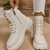 Modieuze Dikke Warme Lange Pluche Enkellaarsjes voor Dames Winter Veters Pu Leer Motorlaarzen Dames Plus Size Korte Laarsjes Schoenen