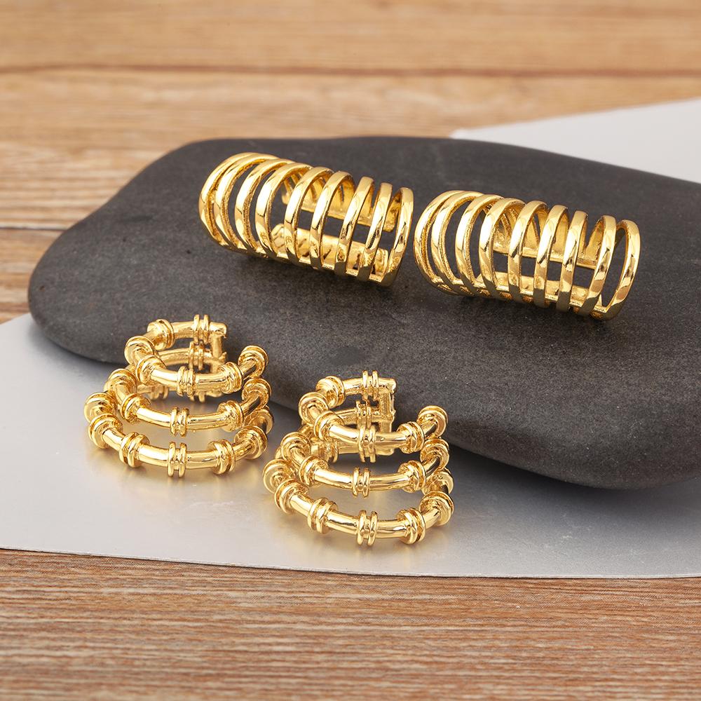 Nidin New Retro Simple Style Multilayer Ear Clip Earrings 3 Styles For Women Copper Ear Jewelry Engagement Wedding Party Gifts