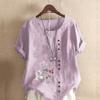 Women's Fashion Flowers and Plants Prined Short Sleeve T-shirt Loose Cotton Shirt Casual Loose Summer Blouse Tops Plus Size