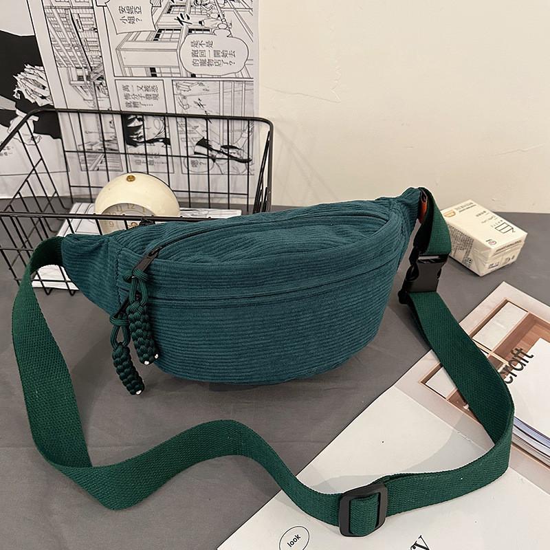 Casual Korean Style Cotton Corduroy Crossbody Bag With Zipper Closure For Daily Use