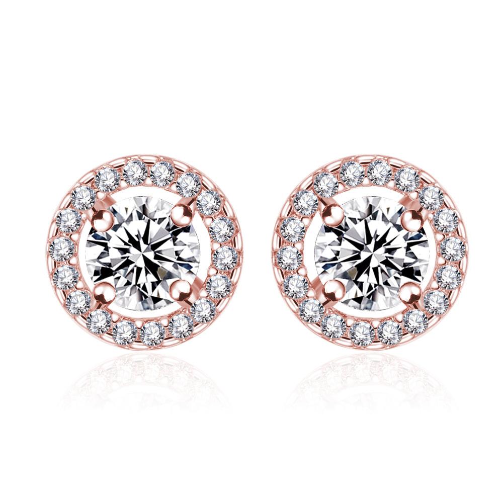 Luxury Crystal White Zircon Stud Earrings Simple Yellow Gold Color Round Vintage Wedding Jewelry For Women