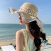 Breathable Wide Brim Sun Hat Bowknot Fisherman Sunshade Cap Lace Streamers Straw Hat Woman