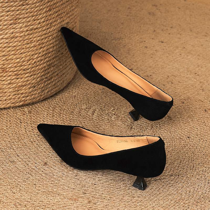 Krazing Pot Suede Fashion Summer Spring Autumn Summer Slip on Party Women Pointed Toe Stiletto Med Heels Pumps