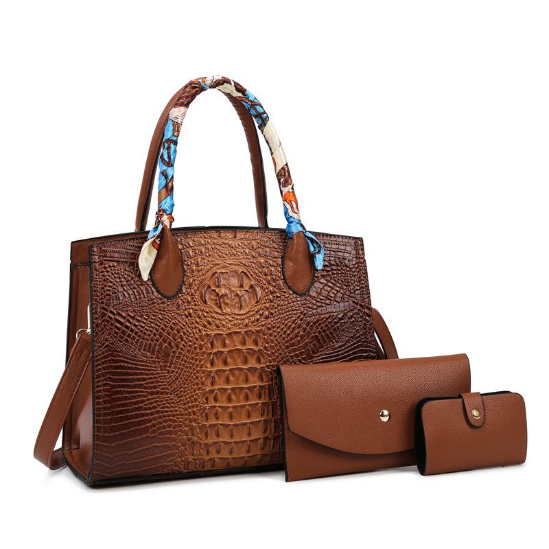 European and American Fashion Trend Three-piece Mother-child Bag New Crocodile Pattern One-shoulder Handbag Texture Crossbody Women's Bag