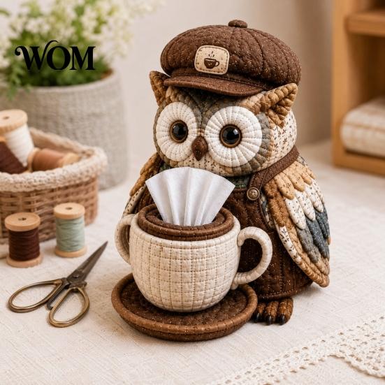 Easy Sewing Project Kit DIY Tissue Box Cover Kit, Owl Shape, Soft Textures Patchwork Woodland Animal Decor Handmade for Handicraft Enthusiast