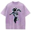 T-shirts de Football Astronaute Coupe Unisexe T-shirts Délavés Homme Femme Décontractés Manches Courtes T-shirts Coton T-shirt Oversize