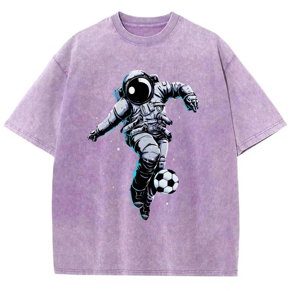 T-shirts de Football Astronaute Coupe Unisexe T-shirts Délavés Homme Femme Décontractés Manches Courtes T-shirts Coton T-shirt Oversize