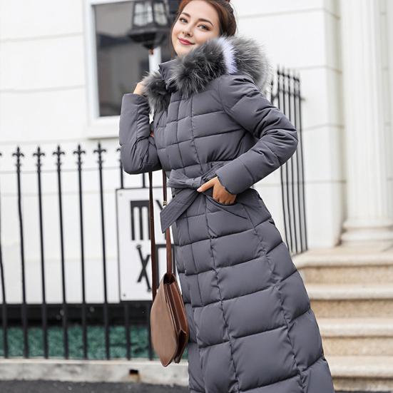 Winter Cotton Jacket Detachable Hood Neck Protection Long Sleeves Pockets Knee Length Zipper Closure Padded Coat Solid Color Windproof Outwear Parka