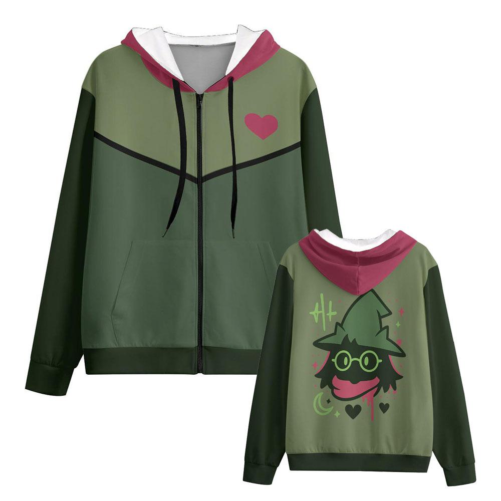 Benutzerdefinierte Relsai Cosplay Deltarune Reißverschluss-Kapuzenpullover Undertale Zip-Up Kapuzenjacke Charaktergrafikdruck Herzmuster Lockerer Kapuzenpullover