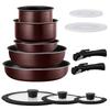 Iris Ohyama Frying Pan Set, 12-Piece Set, Diamond Coated Pans, IHGas Stove Compatible, Detachable Handle, Lightweight, 3 Colors, IPDCI-T12, Metallic