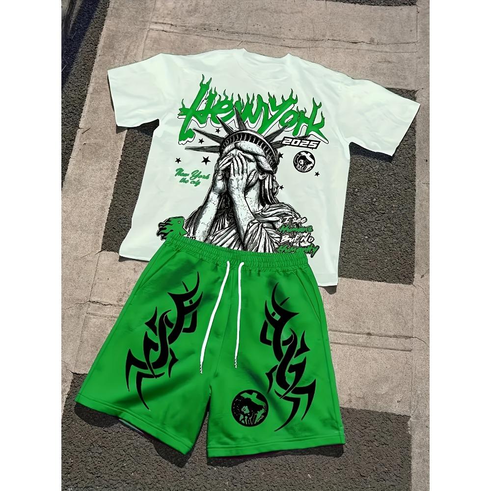 Figure Letters Printed Kids T-shirt and Shorts 2 Piece Set Summer Casual Outfit for Boys and Girls Kids Clothing