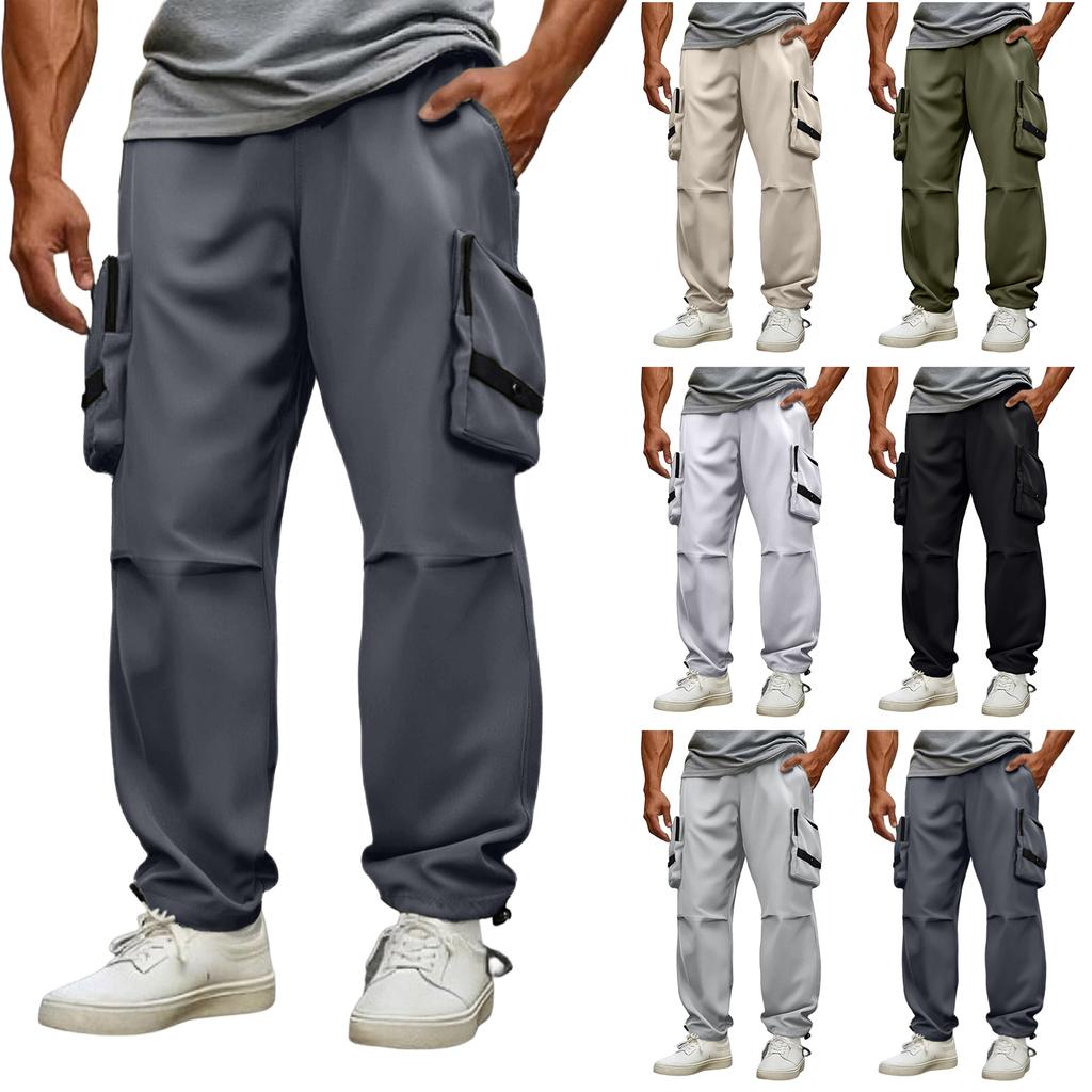 Men's Quick-Dry Multi-Pocket Cargo Wide Leg Pants, Athletic Casual Loose Fit Trousers