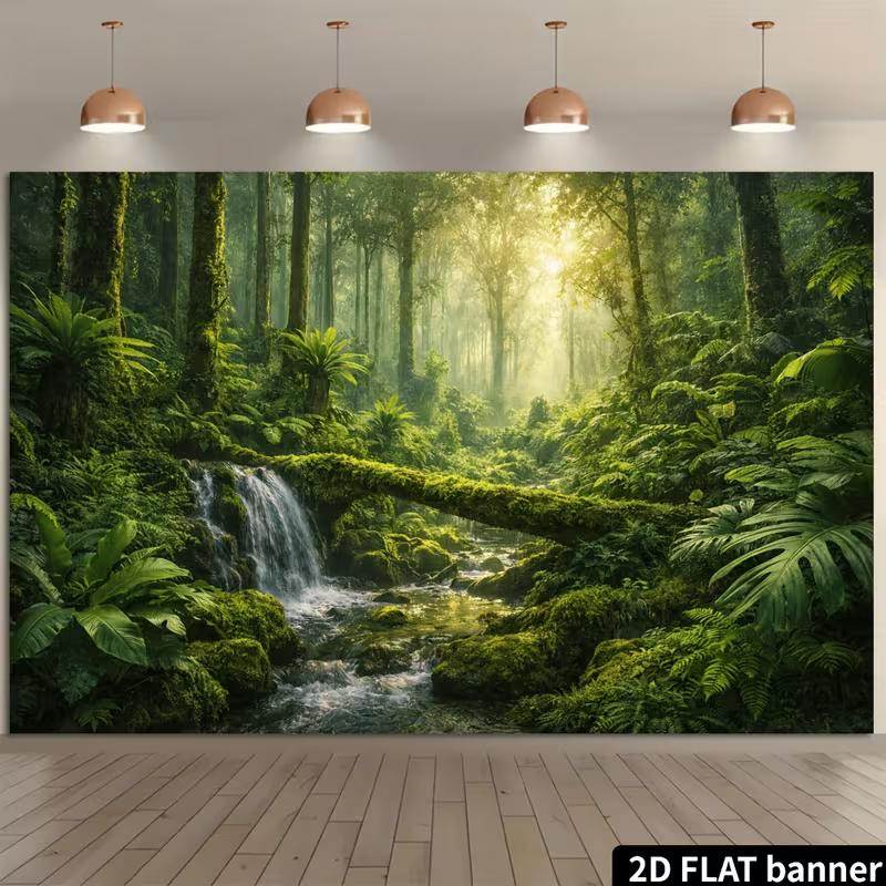 2D Jungle Waterfall Backdrop for Nature, Bohemian and Forest Themed Photography
